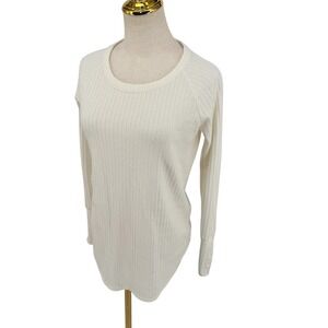 Chaser Waffle Knit Neutral Cozy Thermal Top Women S Ivory Button Cuff Basics